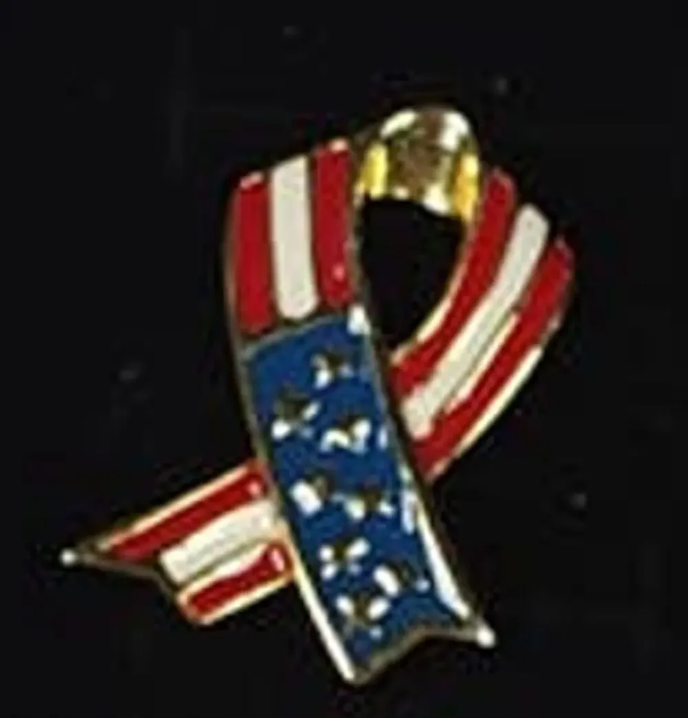 Red White & Blue Ribbon Pin for Hat, Lapel, Lanyard, Apron, Jacket or Backpack